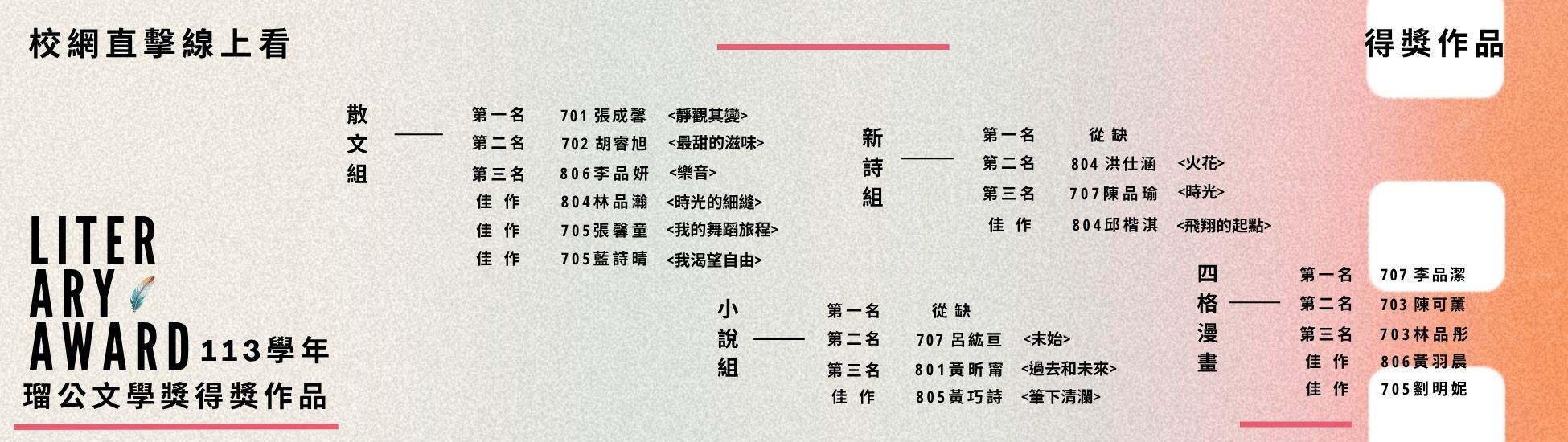 113 學年瑠公文學獎得獎作品